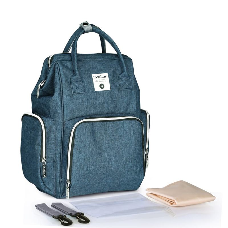 INSULAR - Pañalera Bolso Morral Insular Cambiador Bebe Azul Petroleo