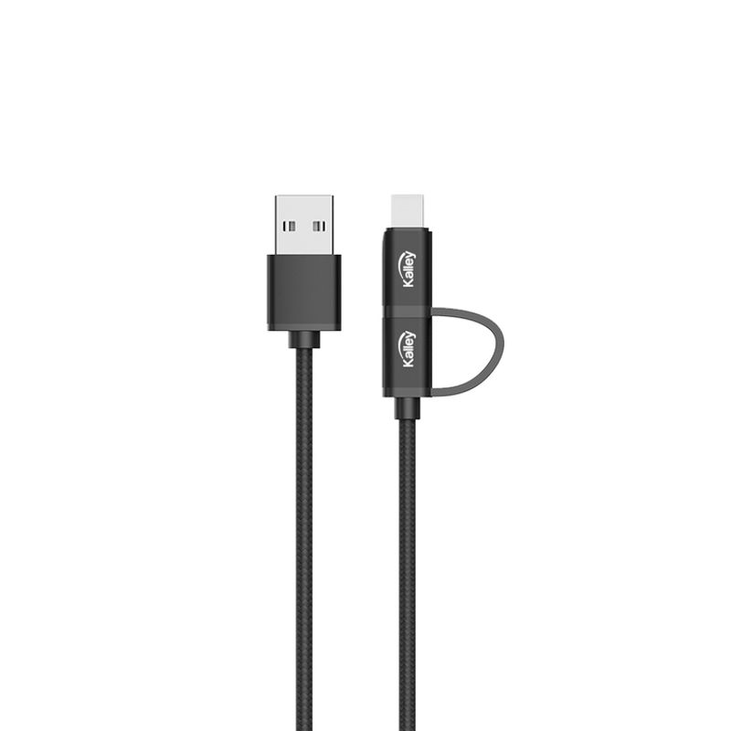 KALLEY - Cable KALLEY USB a Micro USB con adaptador USB-C K-GCB2N1 20 Cm Negro