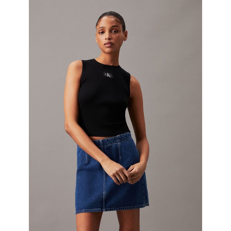 CALVIN KLEIN - Camiseta negra slim sin mangas de lyocell de canalé Calvin Klein