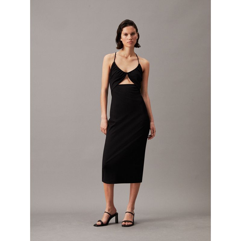 CALVIN KLEIN - Vestido negro midi recortado con detalle de lazo Calvin Klein