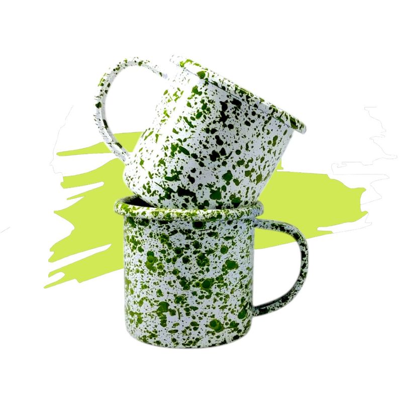 MACUIRA - Set 2 Mugs Peltre Esmaltado Coral Verde Macuira