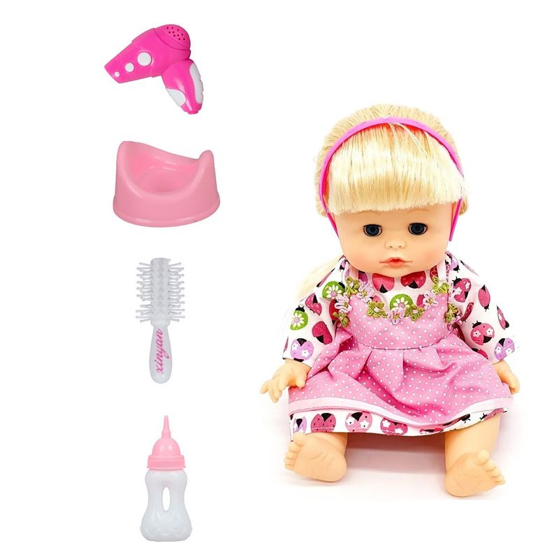 GENERICO - Muñeco Bebe Vestido Flores Secadora Vacinilla Juguete Niñas