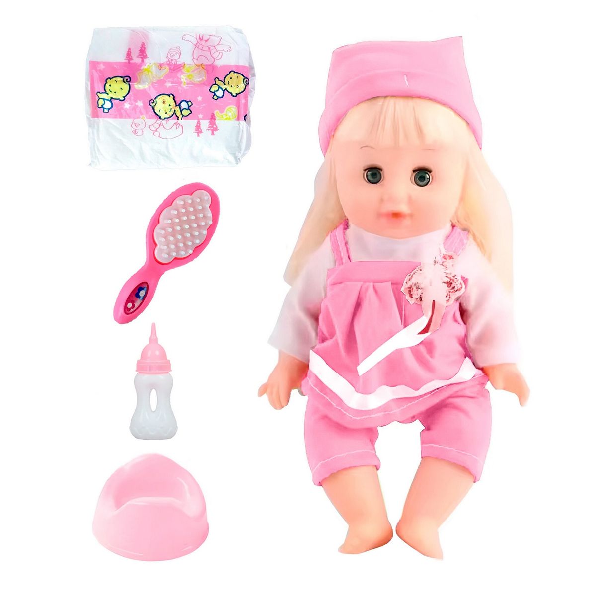 GENERICO - Muñeco Bebe Vestido Rosa Pañal Vacinilla Juguete Niñas