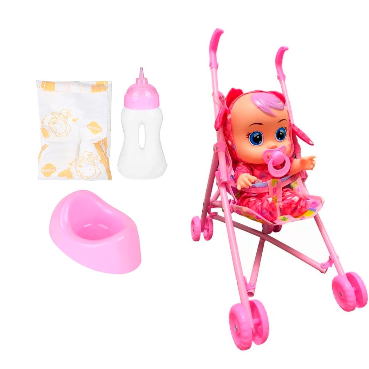 GENERICO - Muñeca Bebes Llorones Con Sonidos Coche Tetero Juguete Niñas