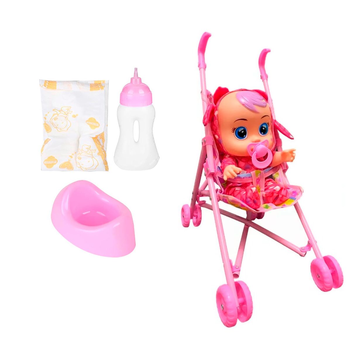 GENERICO - Muñeca Bebes Llorones Con Sonidos Coche Tetero Juguete Niñas