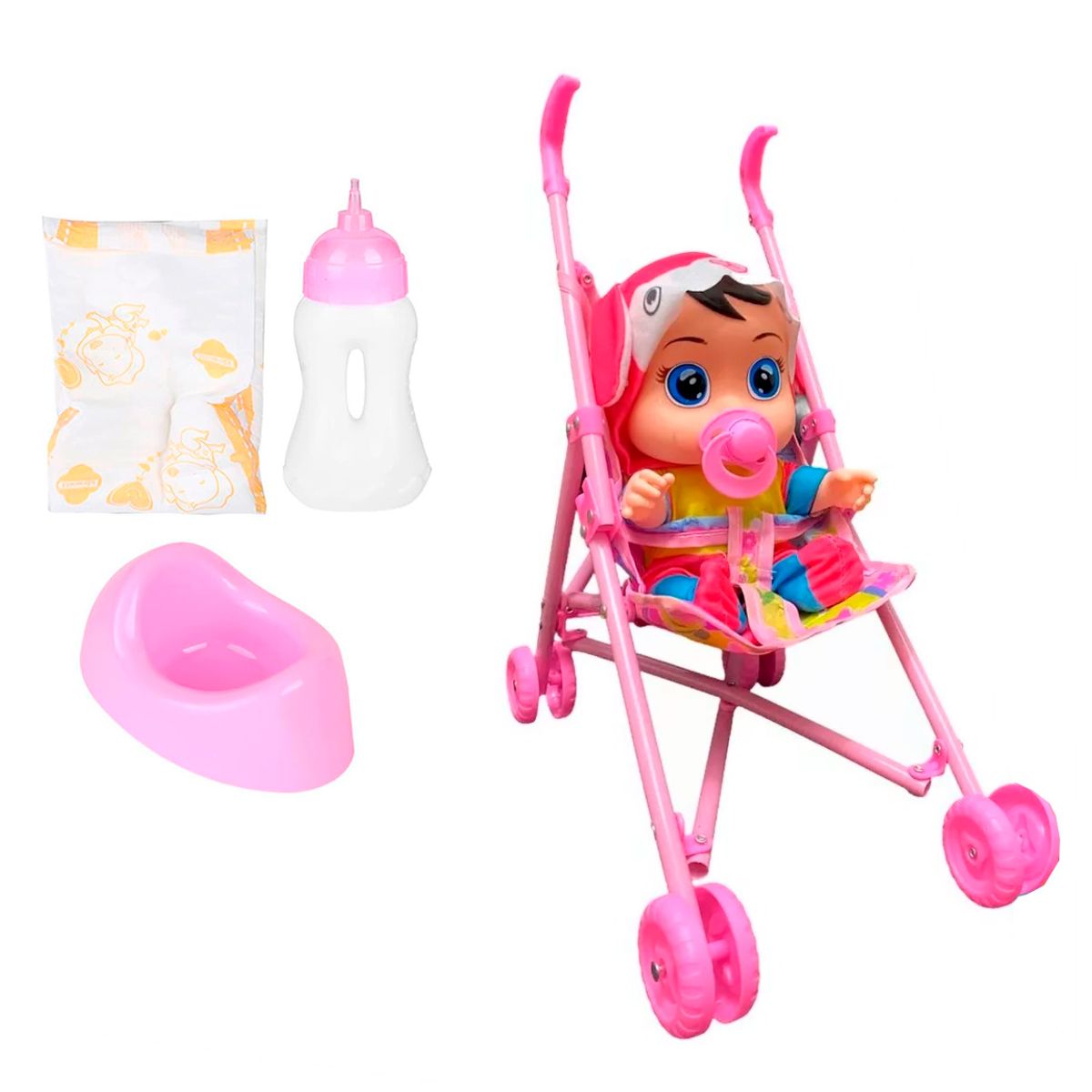 GENERICO - Muñeca Bebes Llorones Con Sonidos Coche Tetero Juguete Niñas