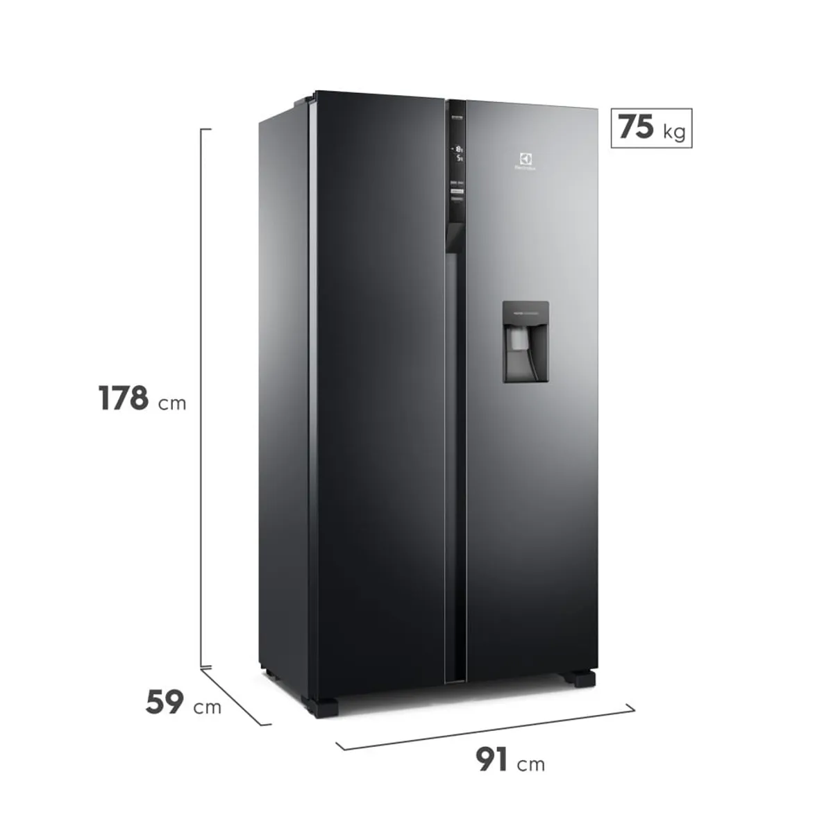 ELECTROLUX - Nevecón Electrolux No frost 438L Side by Side Inverter AutoSense Dispensador Agua Negro ERS433HBWD