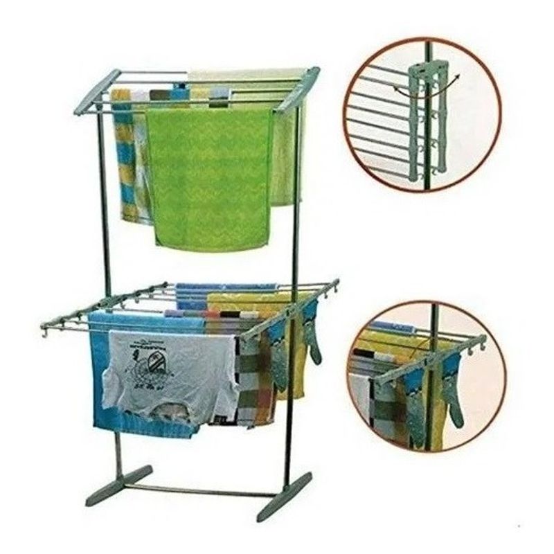 GENERICO - Tendedero De Ropa Plegable Móvil Multifuncional 2 Pisos