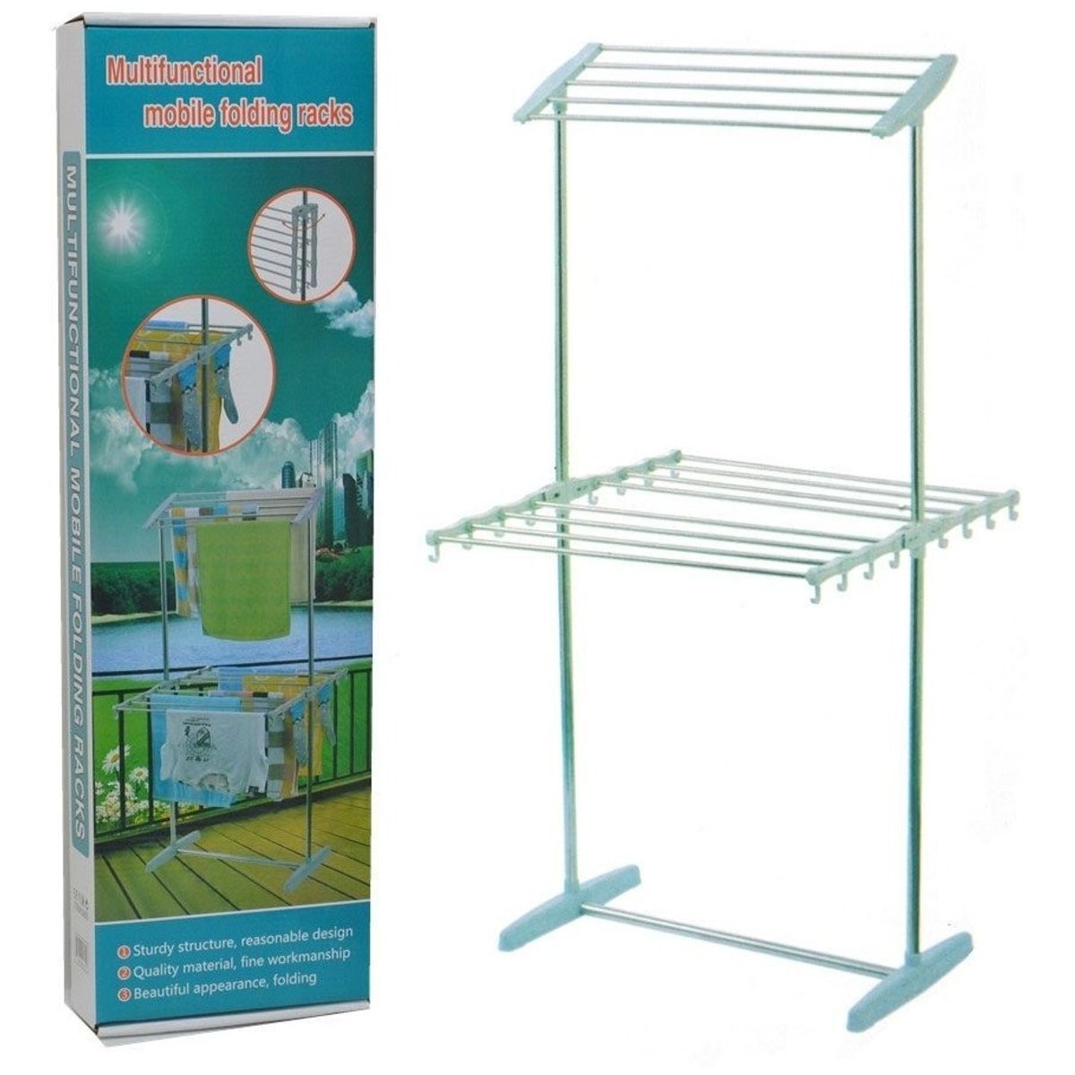 GENERICO - Tendedero De Ropa Plegable Móvil Multifuncional 2 Pisos