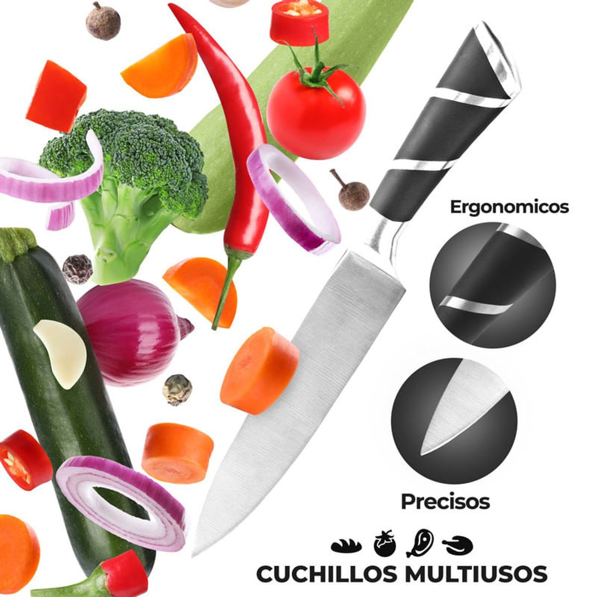 CHEF MASTER - Juego de Cuchillos Profesionales Chef 9 Piezas + Soporte