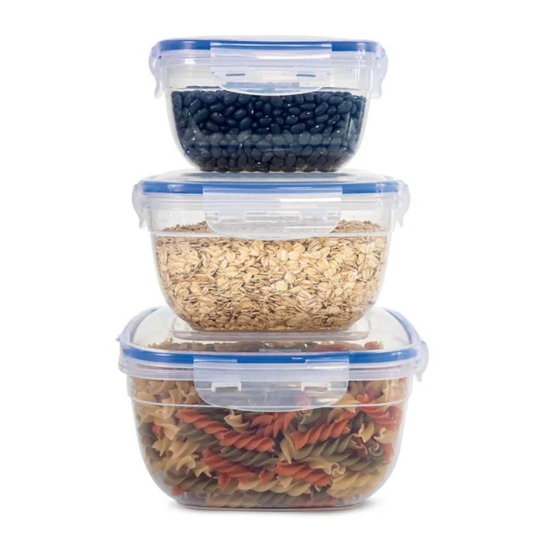 KALLEY - Set x3 Recipientes Herméticos KALLEY Cuadrados 500 ml-900 ml-1500 ml