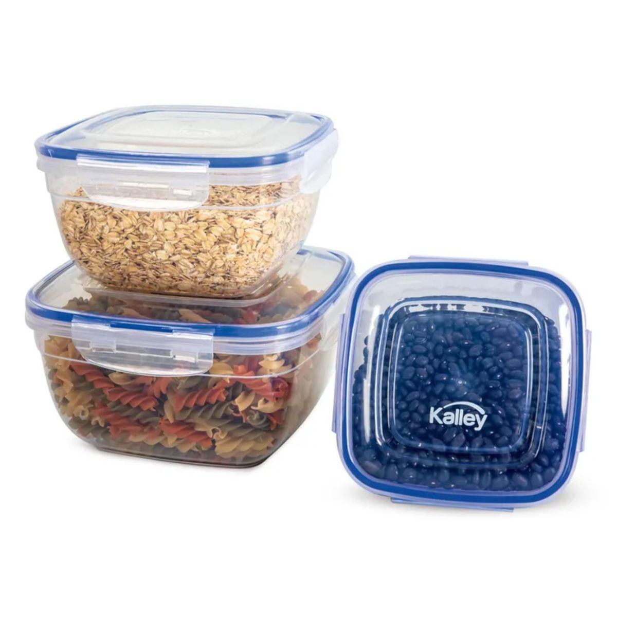 KALLEY - Set x3 Recipientes Herméticos KALLEY Cuadrados 500 ml-900 ml-1500 ml