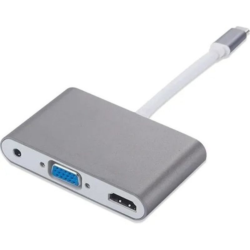 SEISA - Adaptador 3 En 1 Tipo C Usb 3.1 A Hdmi, Vga, Audio 3.5 Mm