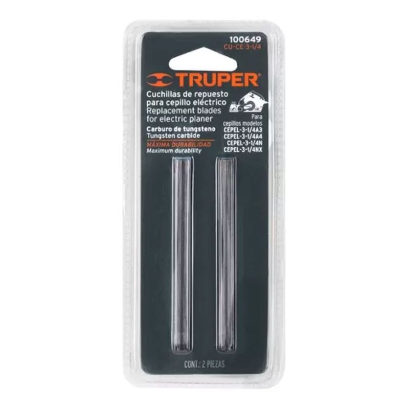 TRUPER - Cuchillas Para Cepillo Eléctrico 3 1/4 2unidades Truper
