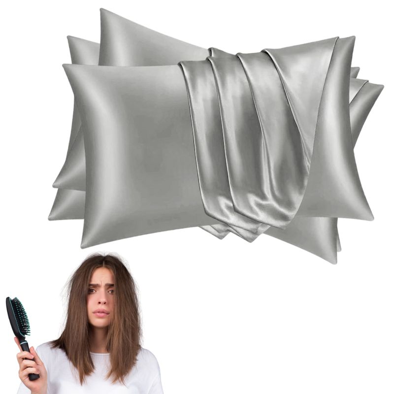 GENERAL - Funda Almohada En Satín Cuidado De La Piel Anti Frizz Plata