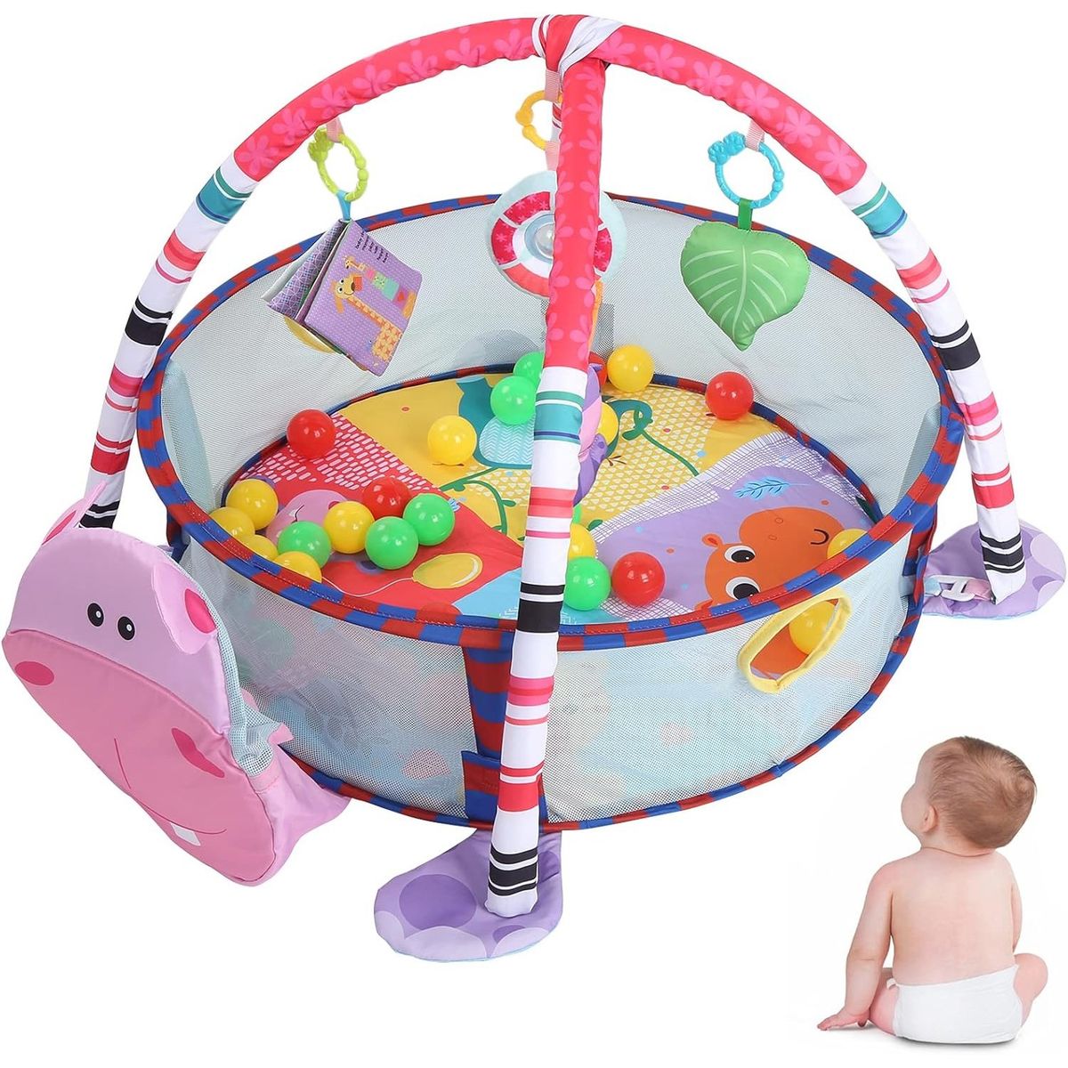 ONE PIXEL - Gimnasio Y Corral Para Bebe Hipopotamo Piscina De Pelotas