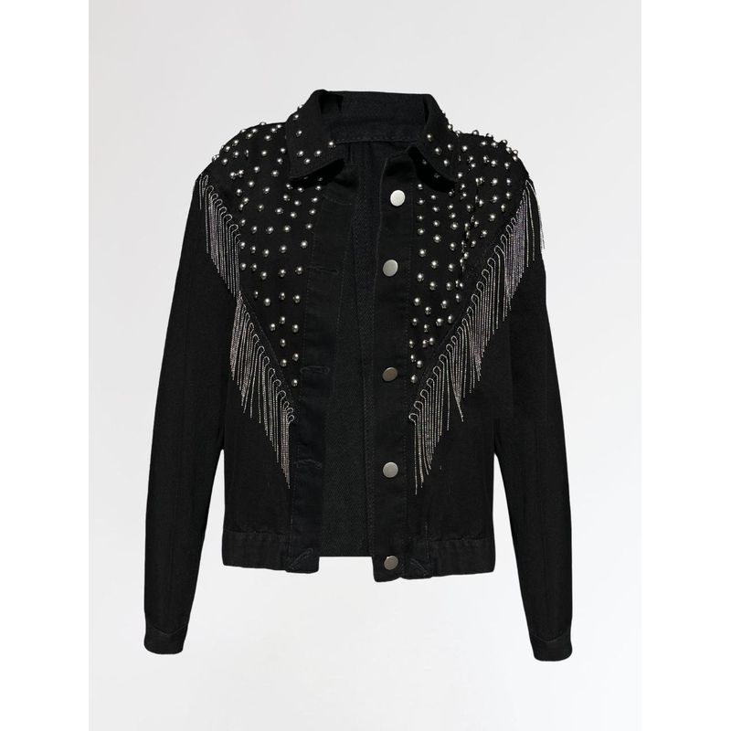 MOLGOA - Chaqueta Para Mujer Denim Con Apliques - The Creator Negro