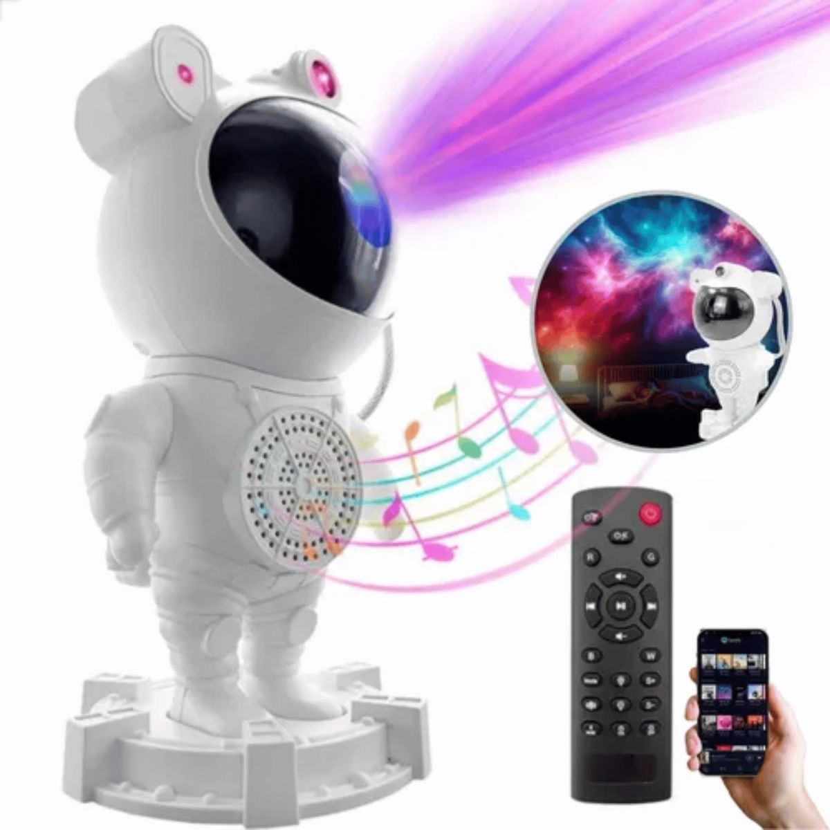GENERICO - Proyector Astronauta Musical Bluetooth Lámpara LED Musical Nebulosa