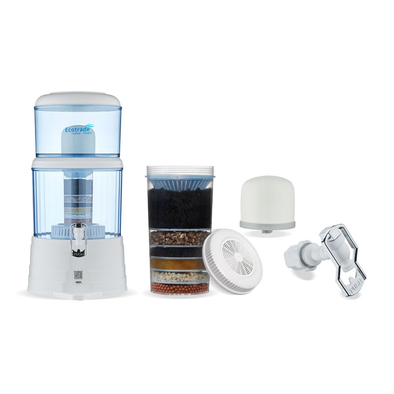ECOTRADE - Filtro Purificador Agua 14 Litros mas 3 Repuestos y Llave Ecotrade