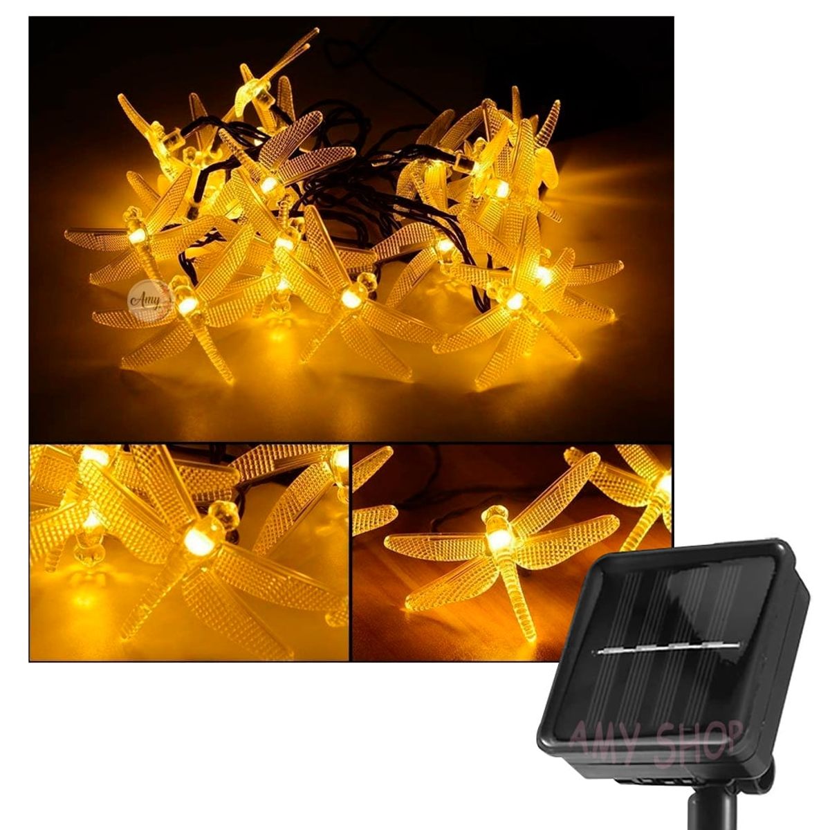 GENERICO - Lineal De Panel Solar Libélulas 50 Led 7,5mt Luces Navideñas