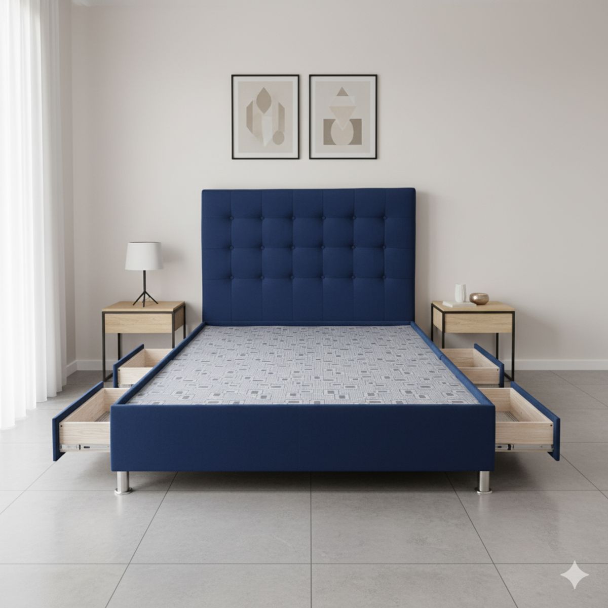 ESTILO Y CONFORT - Basecama con 4 Cajones y Cabecero Deco 120 Azul