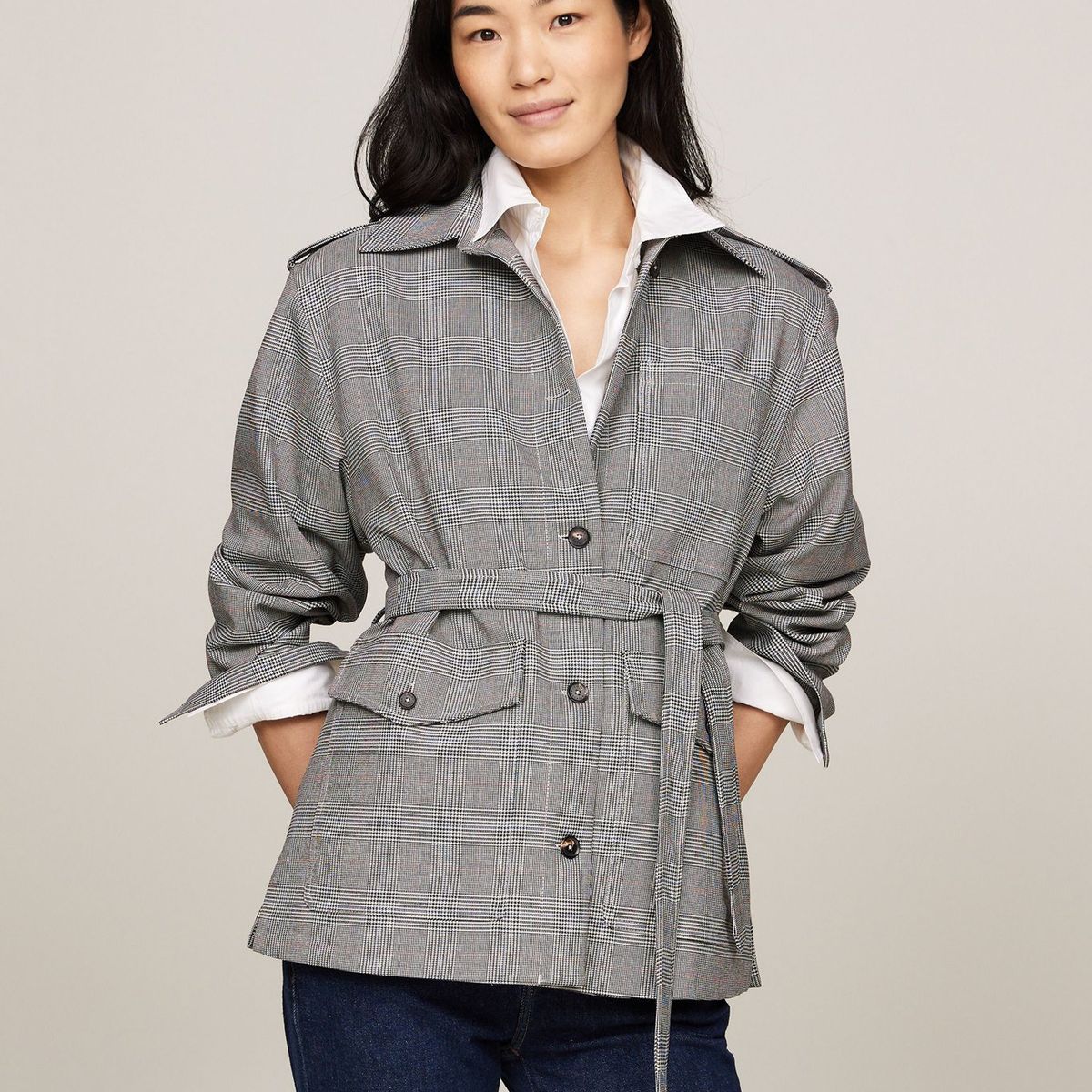 TOMMY HILFIGER - Chaqueta gris tipo americana de cuadros Tommy Hilfiger