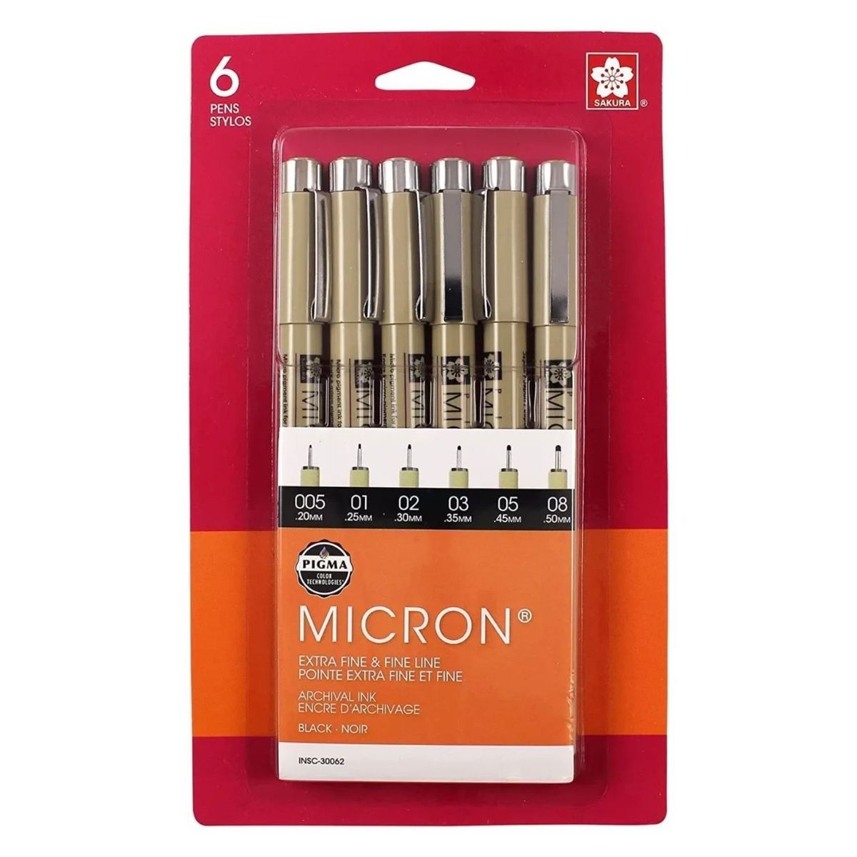 SAKURA - Sakura Pigma juego de pluma de tinta Micron en blíster 6 Und