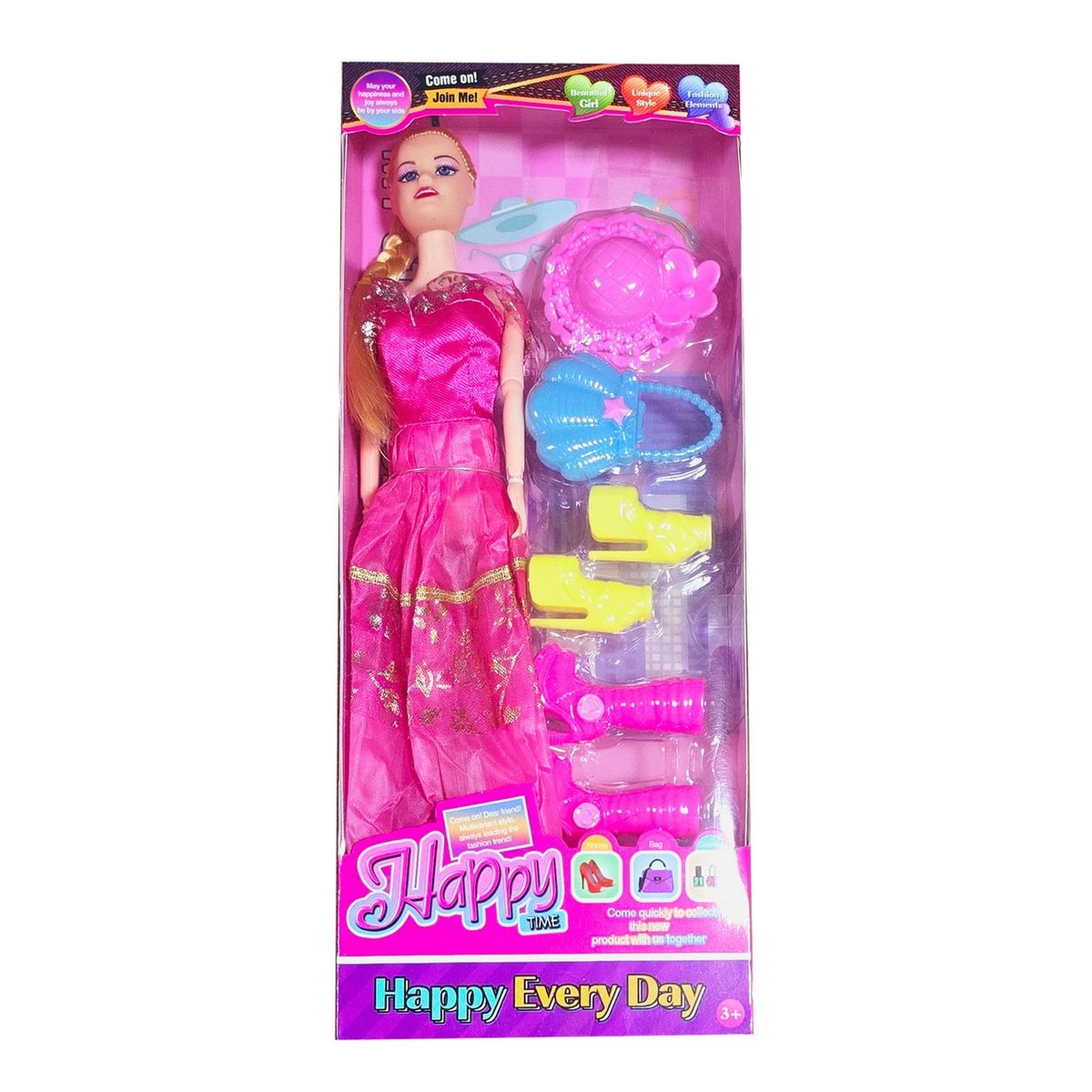 GENERICO - Muñeca Vestido Sombrero Bolso Tacones Botas Juguete Niñas