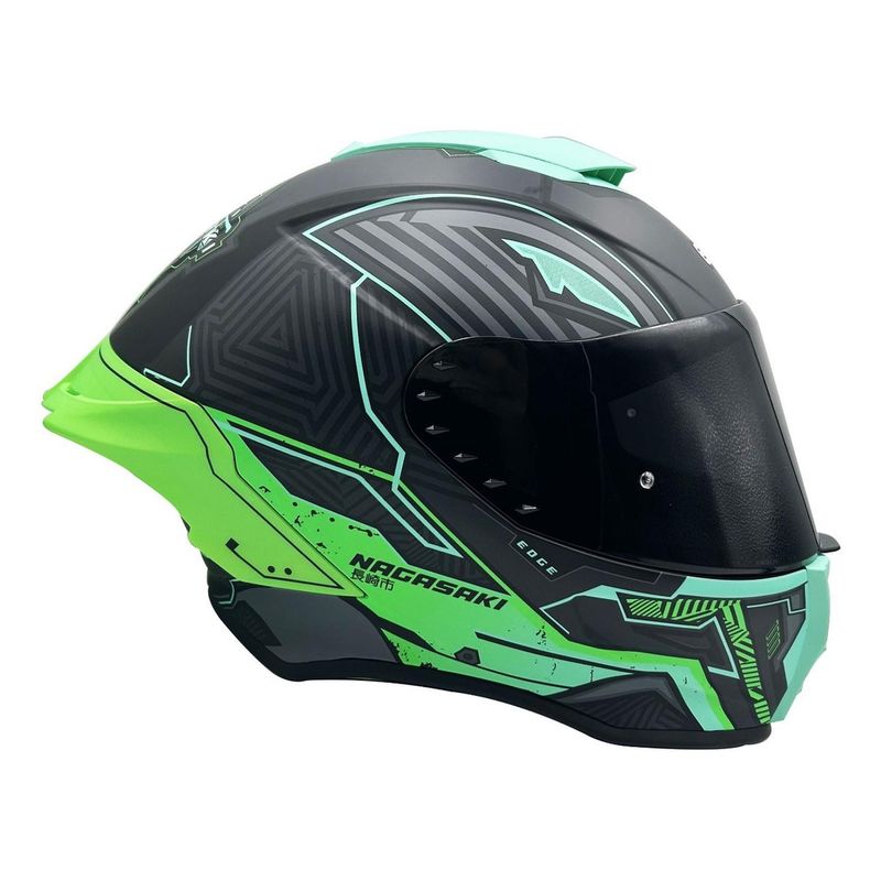 EDGE HELMETS - Casco Edge Integral Nagazaki Verde / Azul Certificado DOT - ECE - Verde - M