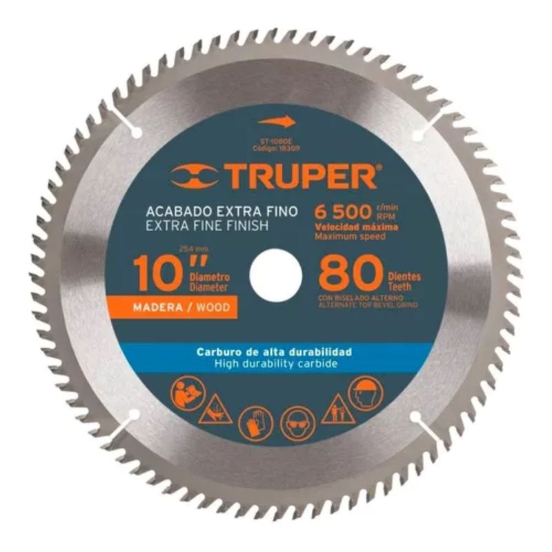 TRUPER - Disco Sierra Para Madera 10pul Centro 1pul 80dientes Truper