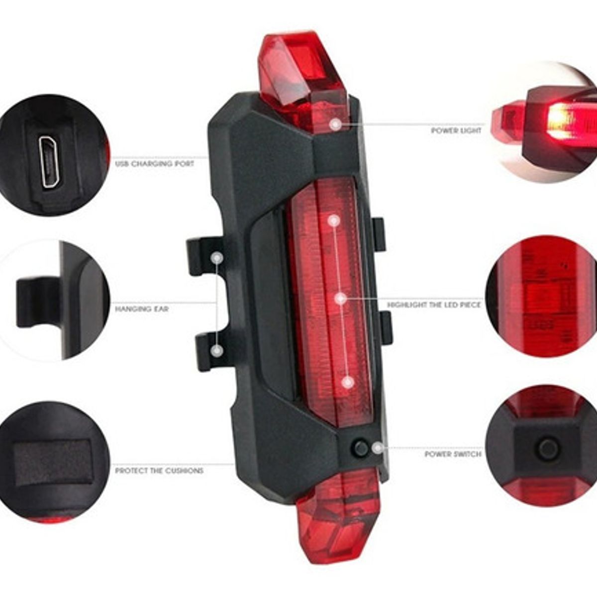 SEISA - Luz Led Trasera Para Bicicleta Recargable Usb