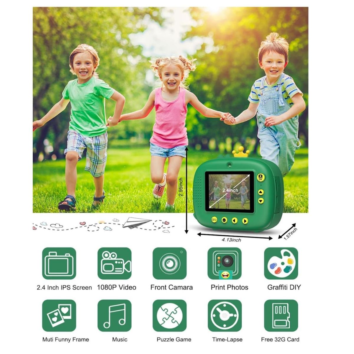 GENERICO - Cámara Instantánea Digital Selfie Para Niños Dinosaurio