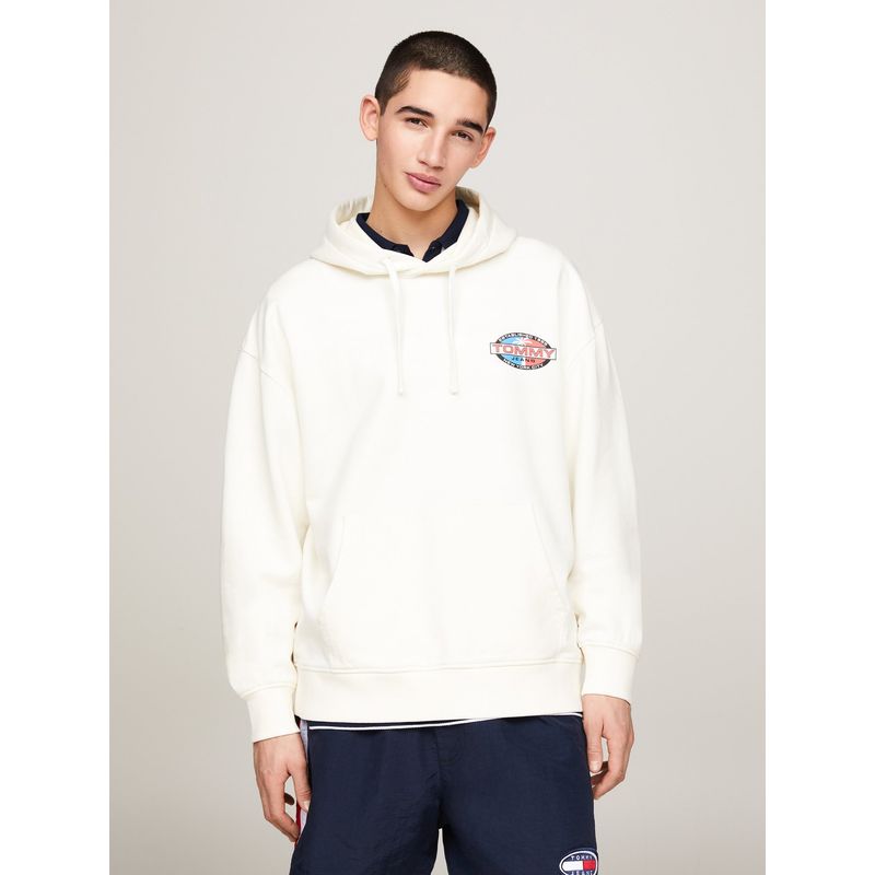 TOMMY HILFIGER - Buzo blanco Archive amplia con capota y logo Tommy Jeans