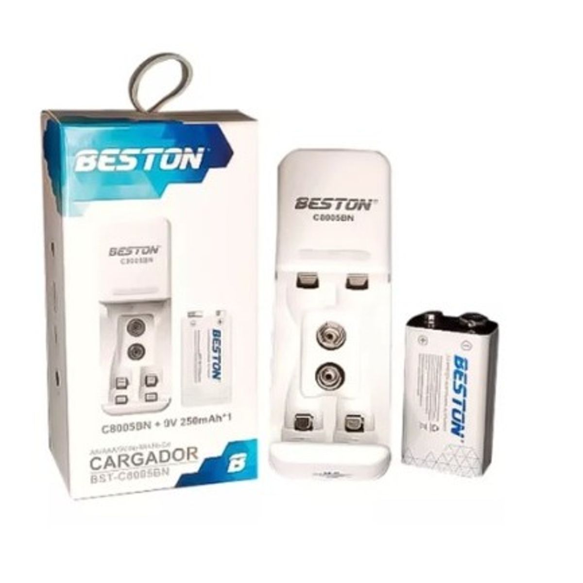 BESTON - Cargador Beston C-818 2 Ptos + Pila Cuadrada 9v Recargable