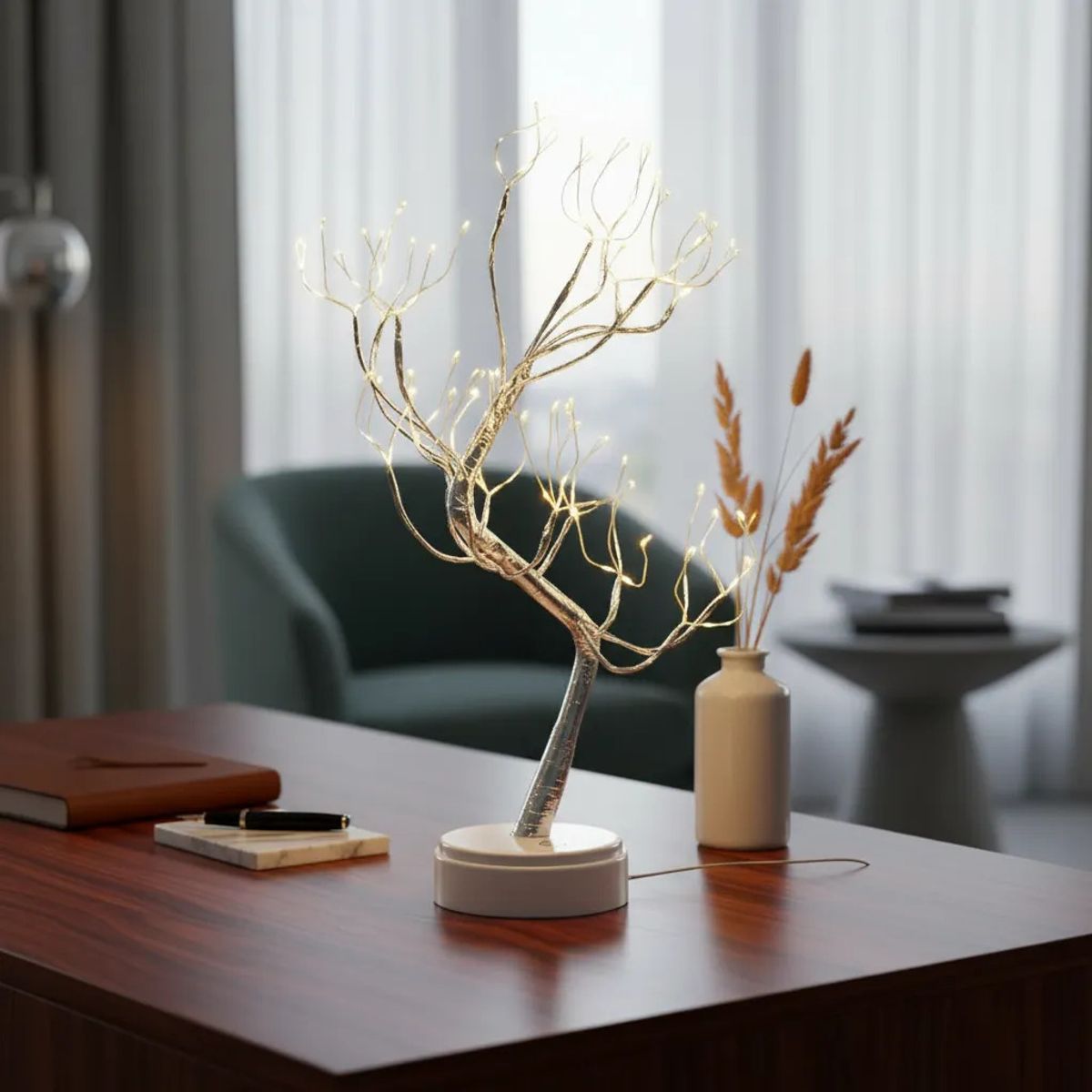 LEDMAX - LAMPARA LED ARBOL MESA DE NOCHE  O SALA  DECORACION COLOR DORADO