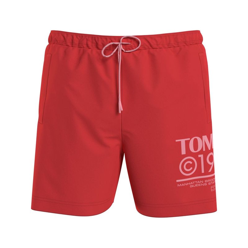 TOMMY HILFIGER - Pantaloneta De Baño Roja Con Logo y Cordón Tommy Hilfiger