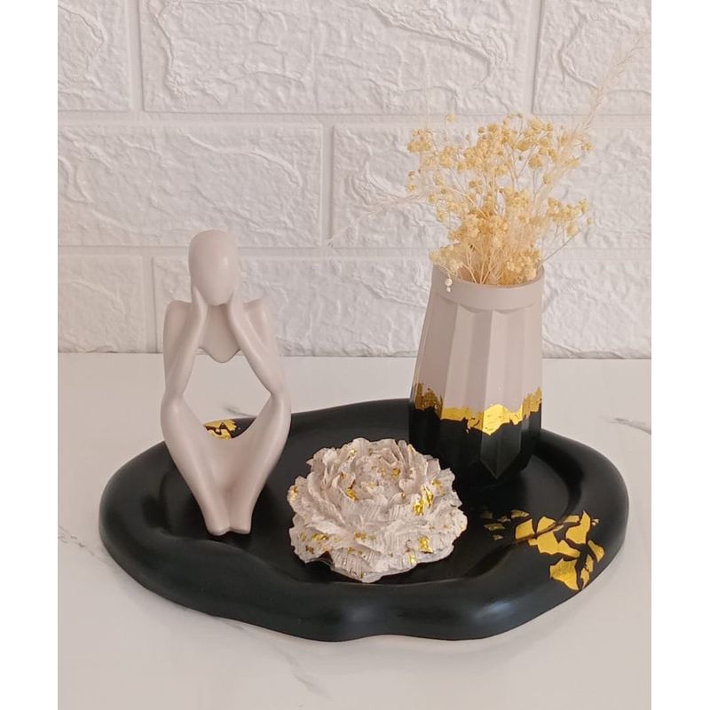 GENERICO - Bandeja Nube decorativa con Escultura Pensante y Florero