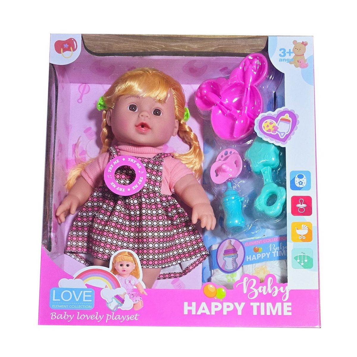 GENERICO - Muñeca Vestido Pañal Chupo Utencilios Comida Juguete Niñas