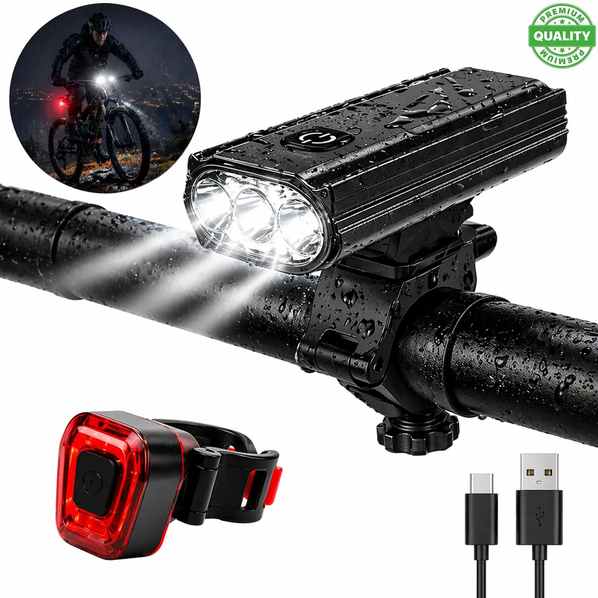 ONE PIXEL - Luz Linterna Bicicleta Set Delantera Trasera Usb Impermeable
