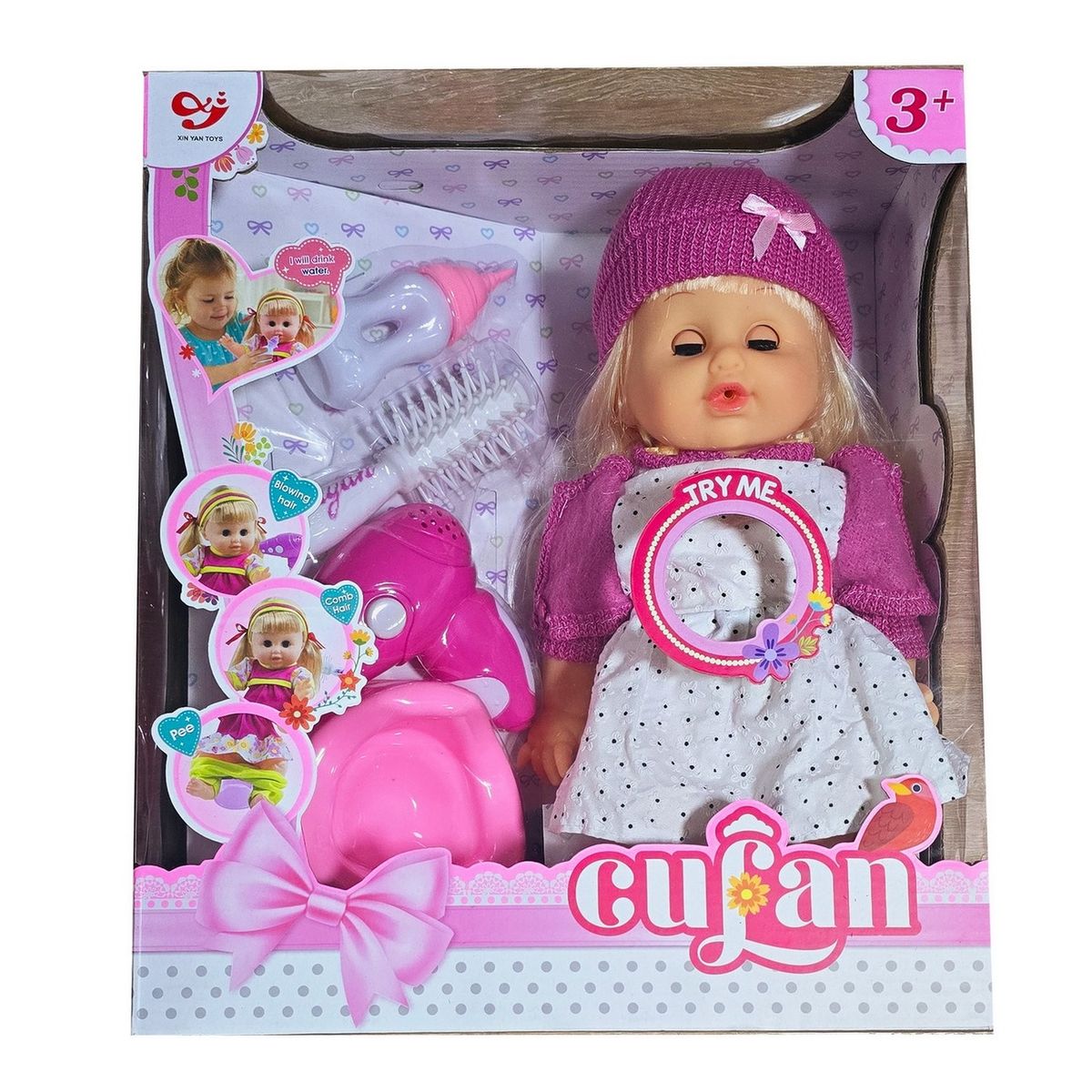 GENERICO - Muñeca Bebe Vestido Flores Bacinilla Peine Secador Niñas