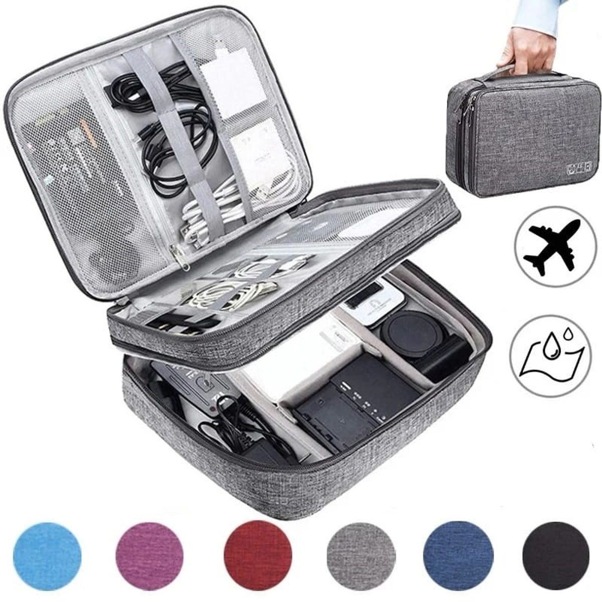 GENERICO - Estuche Organizador De Cables Accesorios Electrónicos Grande Gris.