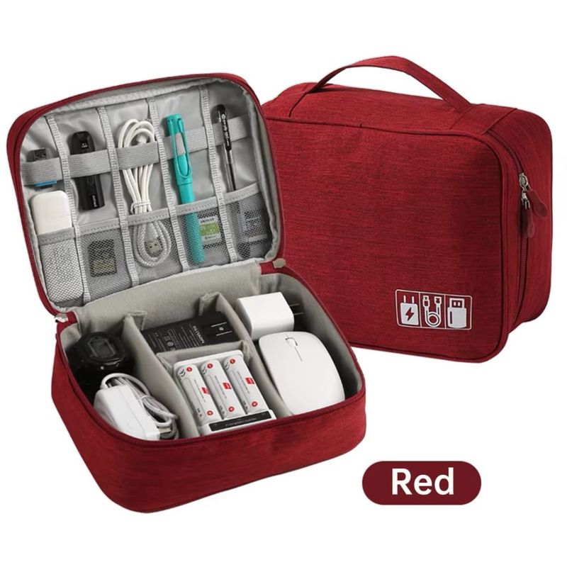 GENERICO - Estuche Organizador Cables Bolsa Viaje Almacenar Color rojo vino tinto