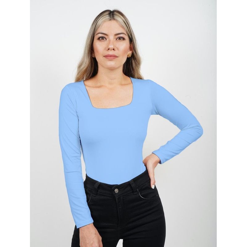 MOLGOA - Body para Mujer Escote Cuadrado Manga Larga - Moscú Azul Bebé