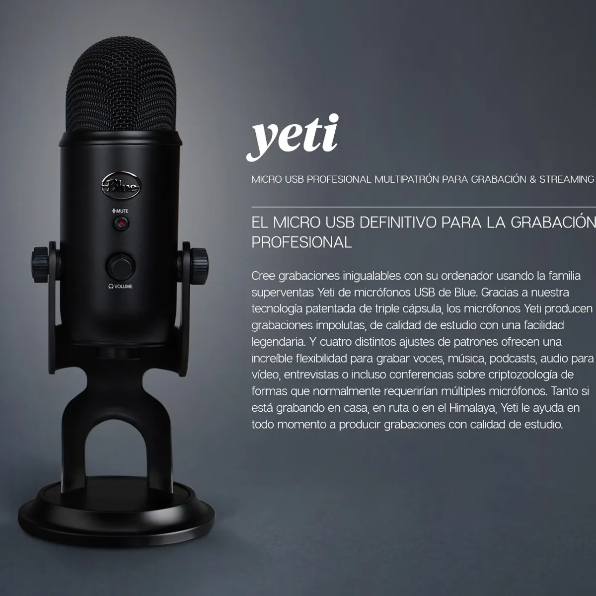 LOGITECH - Micrófono Streaming Usb De Condensador Blue Yeti Pcmac Negro