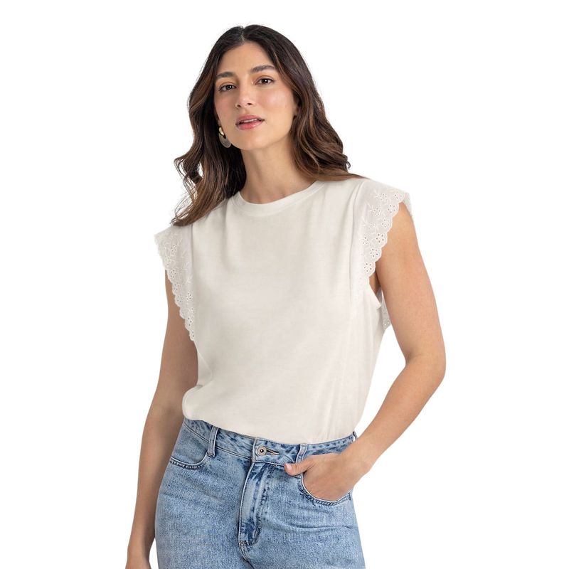 LEONISA - Leonisa Camiseta manga sisa con detalle ojalillo en hombros