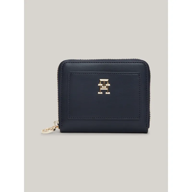 TOMMY HILFIGER - Billetera blanca mediana con cremallera y monograma TH Tommy Hilfiger