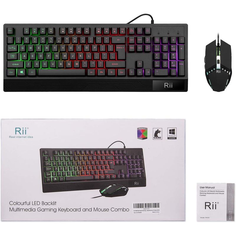 RIESTER - COMBO TECLADO Y MOUSE GAMER Rii RK400 RGB -  MOUSE 6 BOTONES TECLADO