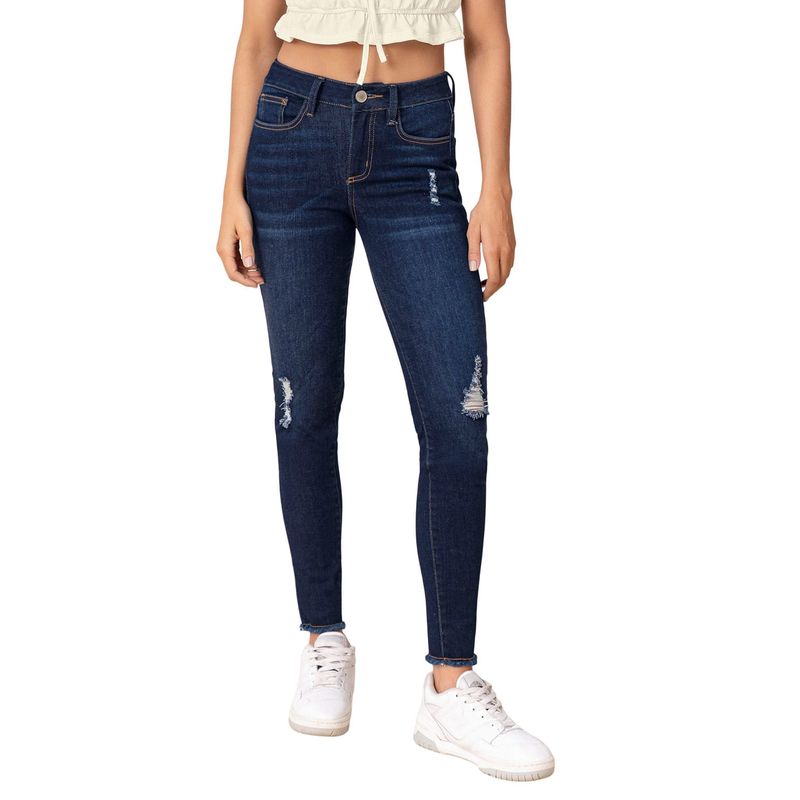 LEONISA - Leonisa Jean skinny tiro medio con detalles desgastados
