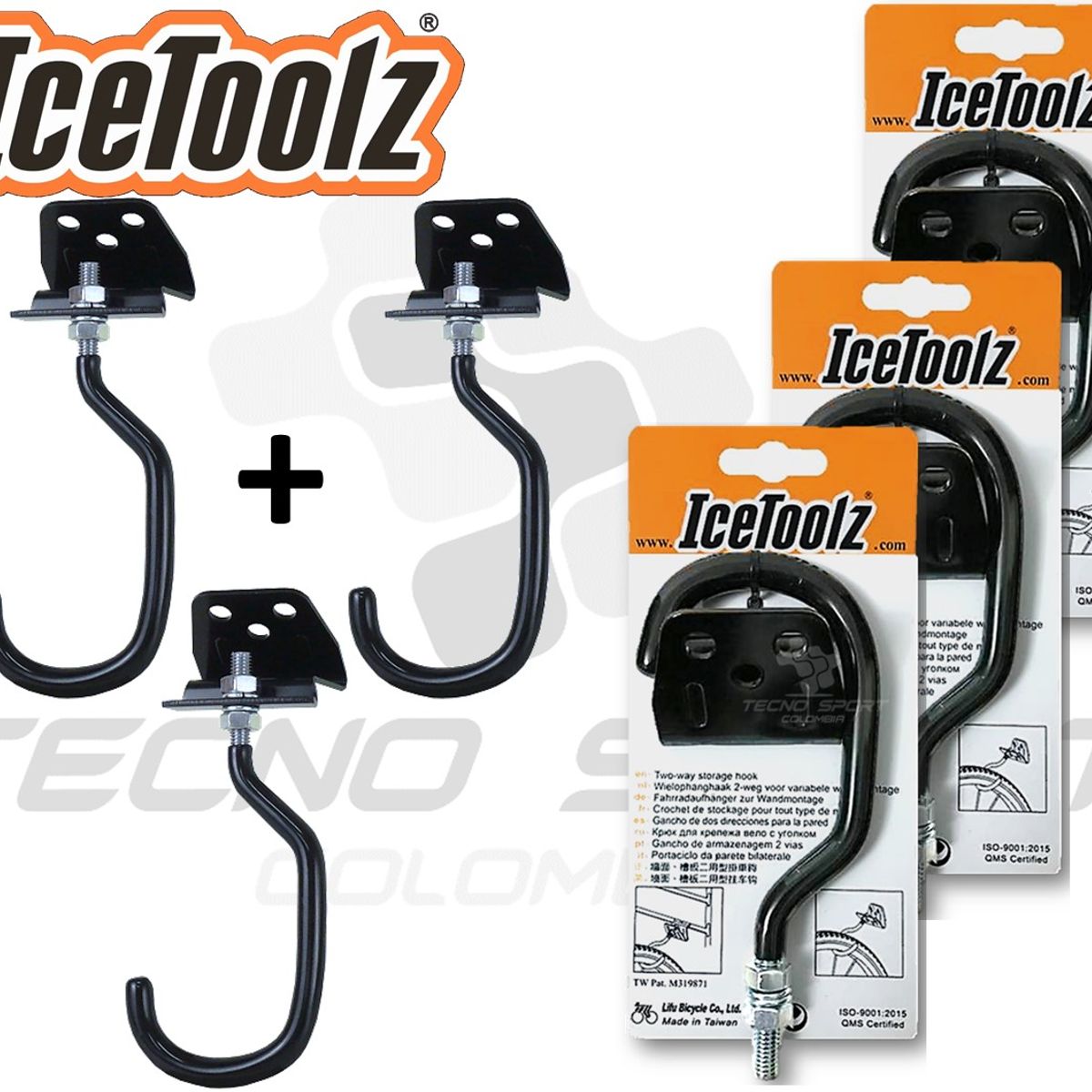 ICETOOLZ - Kit 2 Ganchos Bicicleta Pared O Madera Soporte Organizador