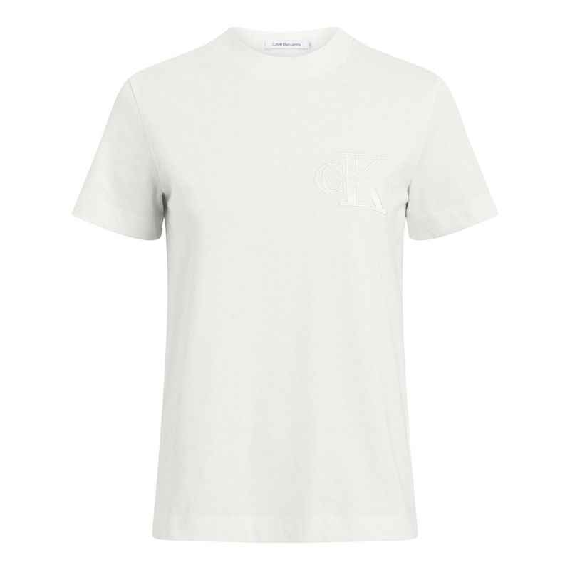 CALVIN KLEIN - Camiseta blanca regular con aplique de satén Calvin Klein